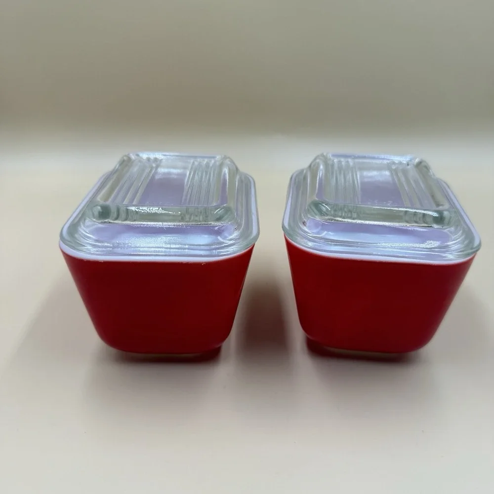 Vintage Pyrex 501 Red Refrigerator Dishes With Lid Ovenware USA Cottagecore